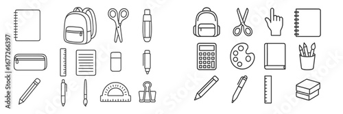 Collection of school supplies and stationery items