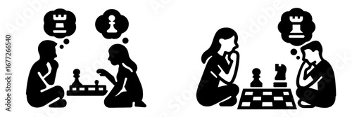 Two people playing chess and thinking about strategy
