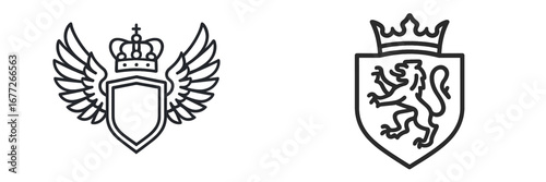 Heraldic Shield with Wings and Crown, and Lion Rampant