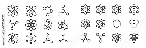 Collection of scientific icons representing atoms and molecules