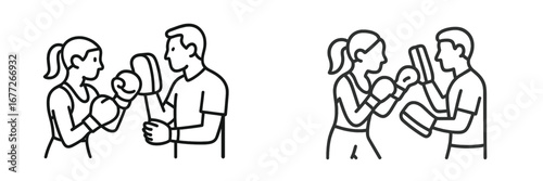 Two people boxing with gloves