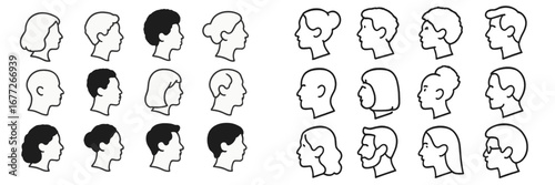 Diverse Human Head Silhouettes in Profile View