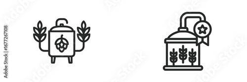 Brewing Equipment Icons with Hops and Wheat