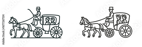 Horse-drawn carriage with passengers and driver
