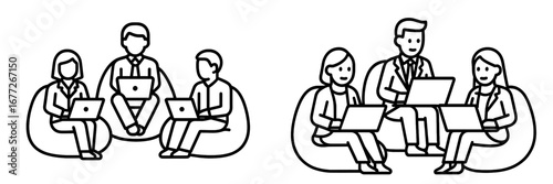 People working on laptops in beanbag chairs