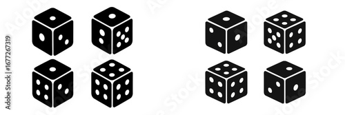 Four dice showing different numbers