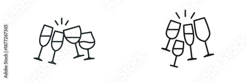 Celebration of five wine glasses clinking