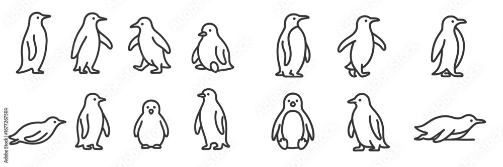 Naklejka premium Collection of Penguin Illustrations in Various Poses