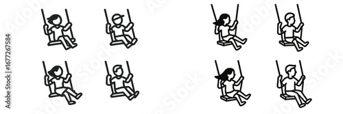Children on swings icon set