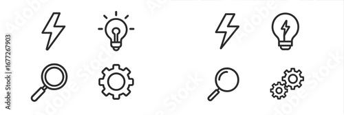 Set of icons representing business concepts like energy, idea, search