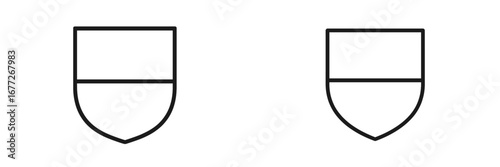 Two identical heraldic shields with a horizontal line dividing them