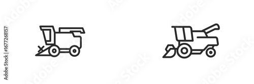 Two combine harvesters line art icons