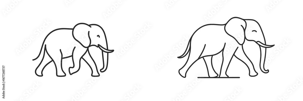 Fototapeta premium Two elephants walking side by side, line art