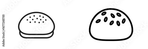 Two abstract food icons, one with dots, one with seeds