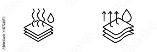 Layered fabric with moisture and heat symbols