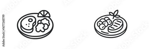 Two simple line art icons of food plates