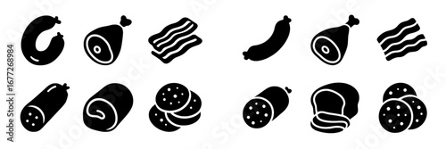 Meat products icons set