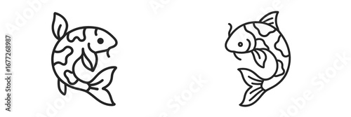 Two stylized koi fish line art
