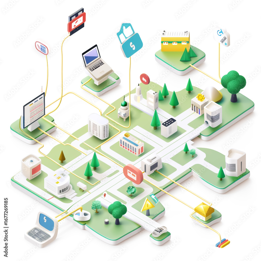 Obraz premium Vector 3D digital marketing strategy map, white background.