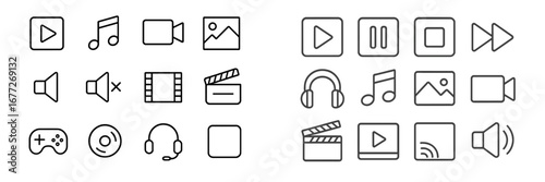 Collection of media and entertainment icons