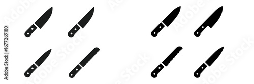 Collection of kitchen knives with black handles