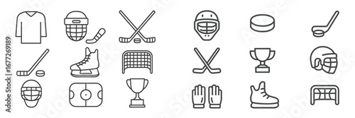 Ice Hockey Equipment and Symbols Line Icons