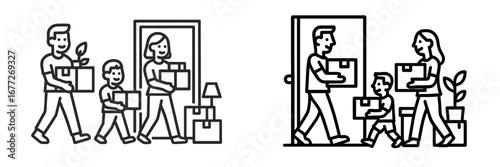 Family moving into a new home with boxes