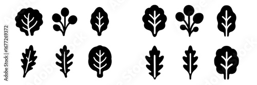 Collection of stylized leaf silhouettes