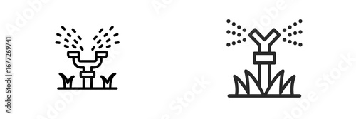 Garden sprinkler watering grass icon