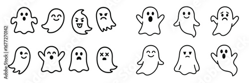 Collection of Cute Ghost Icons with Various Expressions