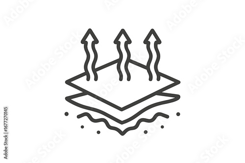 Layered material with upward airflow icon
