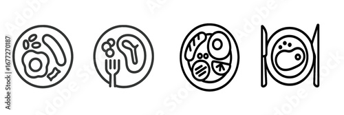 Stylized icons of breakfast and pasta dishes