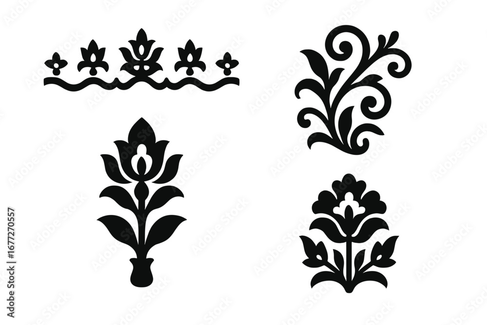 Obraz premium Collection of floral ornamental elements on black background