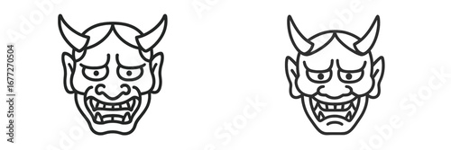 Japanese Oni mask line art