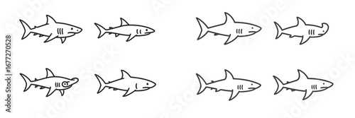 Set of stylized shark illustrations