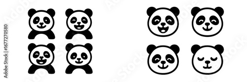Set of panda faces with different emotions