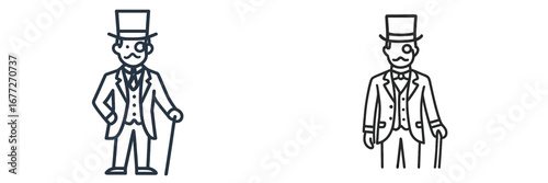 Gentleman with top hat and cane icon