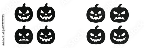 Collection of Halloween pumpkin faces silhouettes