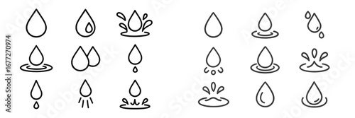 Water drop icons and splashes