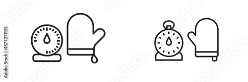 Kitchen timer and oven mitt icon set