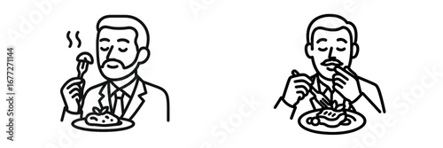 Man enjoying a meal with fork and plate