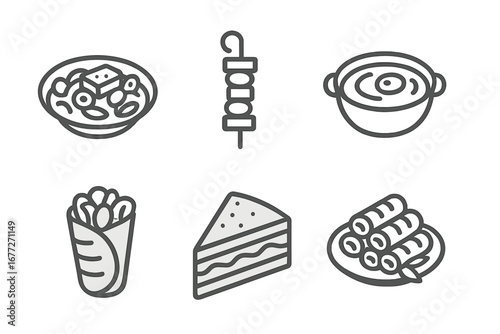 Collection of food icons on a dark background
