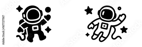 Cute astronaut floating in space with stars and heart