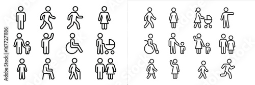 Collection of diverse people icons in white outline