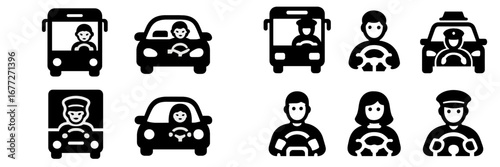 Collection of drivers in vehicles and people driving