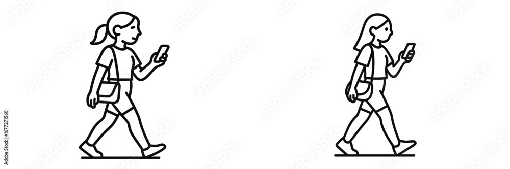 Fototapeta premium Person walking while looking at a smartphone