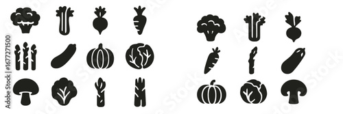 Collection of vegetable icons in silhouette