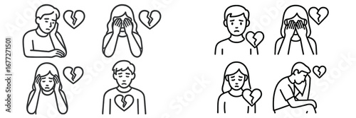Sad people with broken hearts