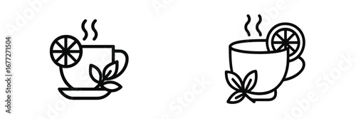 Hot beverage with lemon and mint icon