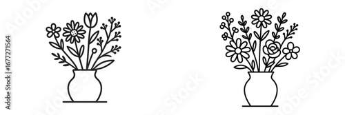 Outline of two floral arrangements in vases